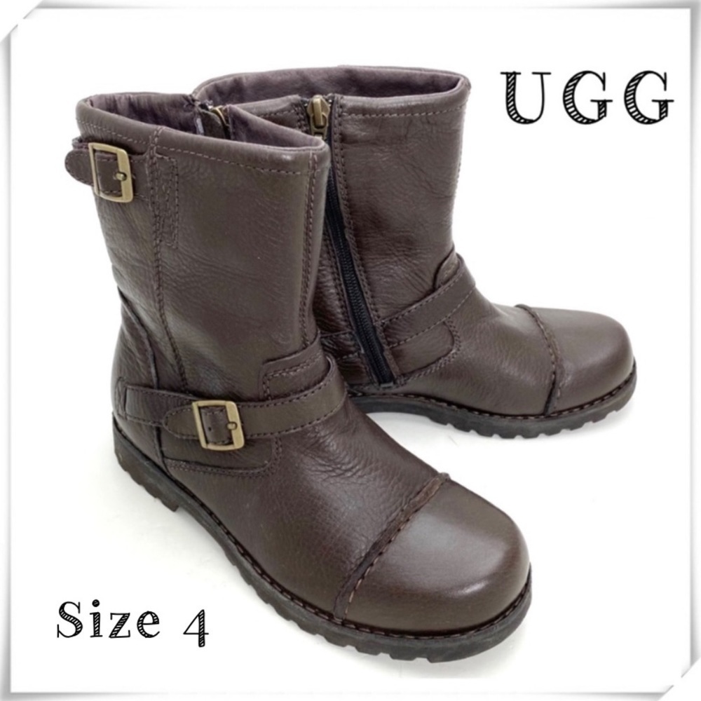 Ugg Cowen Cap toe Sheepskin Leather Biker Moto Boot in Brown Size 4 SN 3295